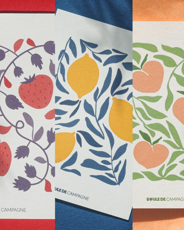 trio de cartes postales été fruits