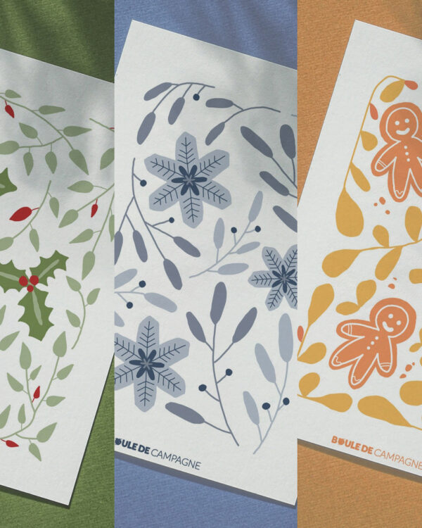 trio de cartes postales hiver