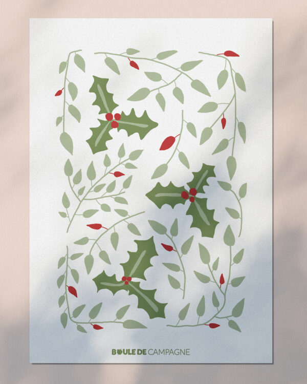 Carte postale d'hiver - Houx 🎄